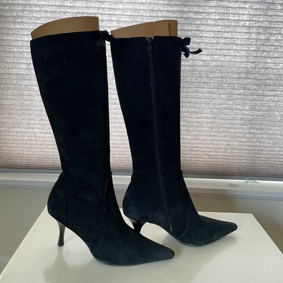 Anne Klein Black Suede Knee High Boots - Picture 1 of 7